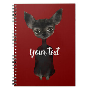 Retro chihuahua zwart bordeauxroom notitieboek