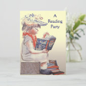 Retro Child Reading Party Book Club Invitation Kaart (Staand voorkant)