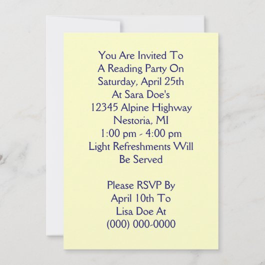 Retro Child Reading Party Book Club Invitation Kaart (Achterkant)