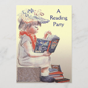 Retro Child Reading Party Book Club Invitation Kaart