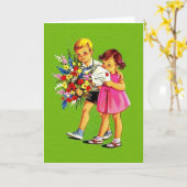 Retro Children Greetings Note Kaart (Gele Bloem)