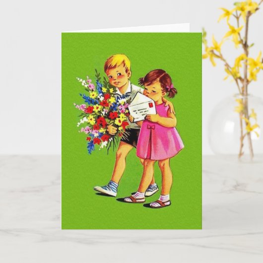 Retro Children Greetings Note Kaart (Gele Bloem)