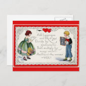 Retro Children's Valentijn Red Feestdagenkaart (Voorkant / Achterkant)