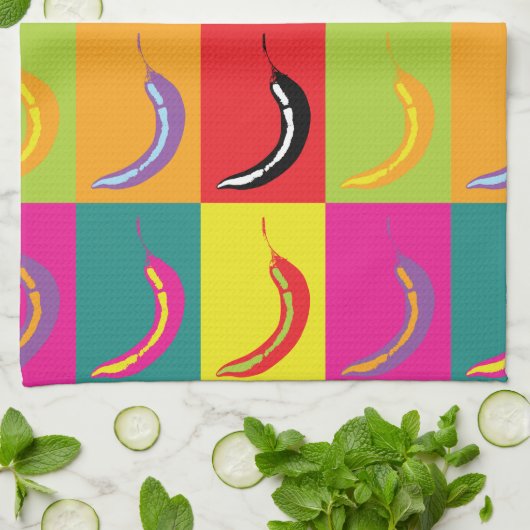 Retro Chili Pepper Pop Art Bright Mexican Kitchen Theedoek (Gevouwen)