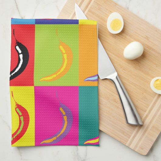 Retro Chili Pepper Pop Art Bright Mexican Kitchen Theedoek (Quarter Fold)