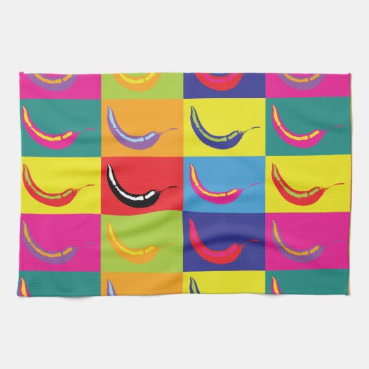 Retro Chili Pepper Pop Art Bright Mexican Kitchen Theedoek (Horizontaal)