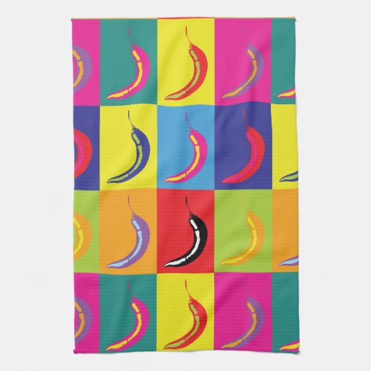Retro Chili Pepper Pop Art Bright Mexican Kitchen Theedoek (Verticaal)