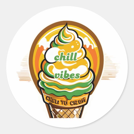 Retro Chill Vibes Ice Cream Sticker - Summer Sunbu (Voorkant)