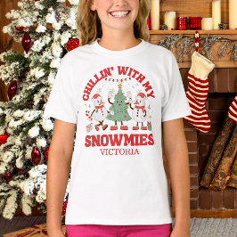 Retro Chillen Met Mijn Sneeuwvrienden Kerstmis T-shirt