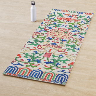 Retro China Lotus Botanical op Witte Chinoiserie Yogamat