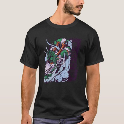 Retro Chinese Water Dragon Baard Aziatische Stijl T-shirt (Voorkant)