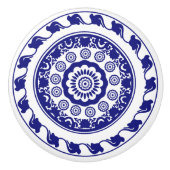 Retro Chinoiserie Blauw en Wit Patroon Keramische Knop (Voorkant)