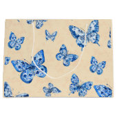 Retro Chinoiserie Blue Butterflies Blush Ivory Groot Cadeauzakje (Voorkant)