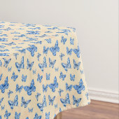 Retro Chinoiserie Blue Butterflies Blush Ivory Tafelkleed (Voorbeeld)