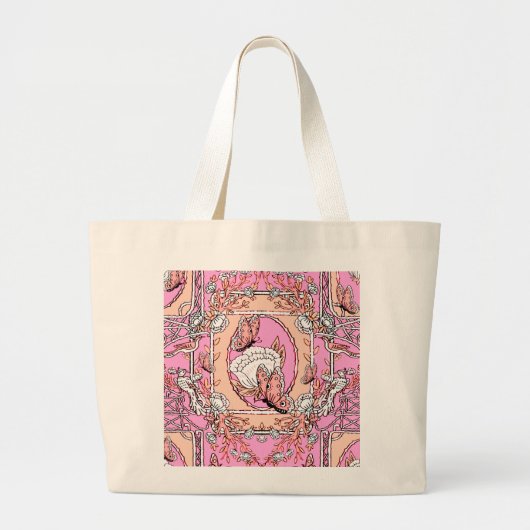 Retro chinoiserie damast grote tote bag (Voorkant)