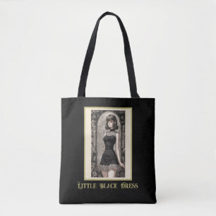 Retro chique anime kleine zwarte jurk tote bag