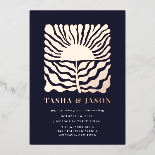 Retro chique bloemenbruiloft folie uitnodiging (Voorkant)