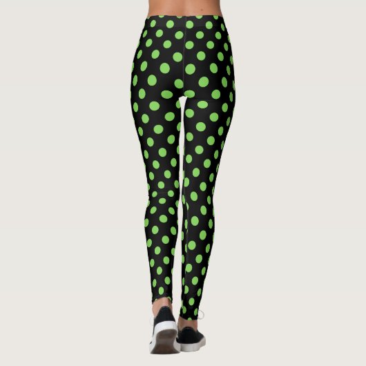 Retro chique groen op zwarte stippen leggings (Achterkant)