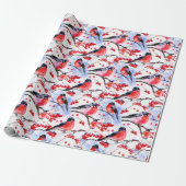 Retro Chique Kerstmis Bullfinch Vogels Vakantie Gi Cadeaupapier (Uitgerold)