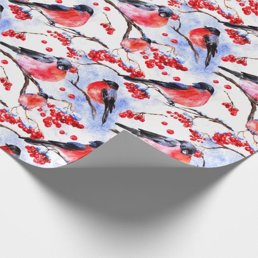 Retro Chique Kerstmis Bullfinch Vogels Vakantie Gi Cadeaupapier (Hoek)