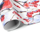 Retro Chique Kerstmis Bullfinch Vogels Vakantie Gi Cadeaupapier (Rol Hoek)