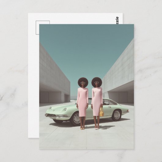 Retro chique minimalistische tweeling briefkaart (Voorkant / Achterkant)