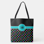 Retro chique polka stippen groot monogram tote bag (Voorkant)