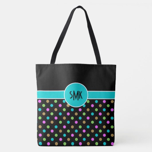 Retro chique polka stippen groot monogram tote bag (Voorkant)