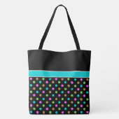 Retro chique polka stippen groot monogram tote bag (Achterkant)