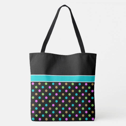 Retro chique polka stippen groot monogram tote bag (Achterkant)
