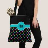 Retro chique polka stippen groot monogram tote bag (Dichtbij)