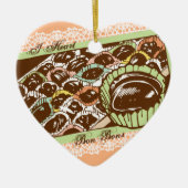 Retro chocolade bon bons snoep kerstversiering keramisch ornament (Voorkant)