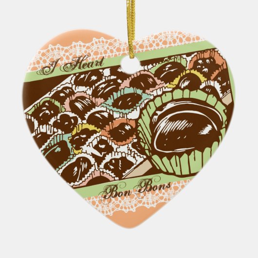 Retro chocolade bon bons snoep kerstversiering keramisch ornament (Voorkant)