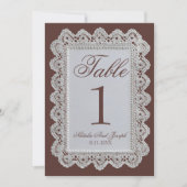 Retro chocolade bruine kanten tafelnummer bruiloft (Voorkant)
