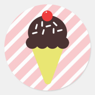 Retro Chocolate Ice Cone met roze strepen Ronde Sticker