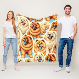 Retro Chow-Chow Naadloos Patroon Fleece Deken