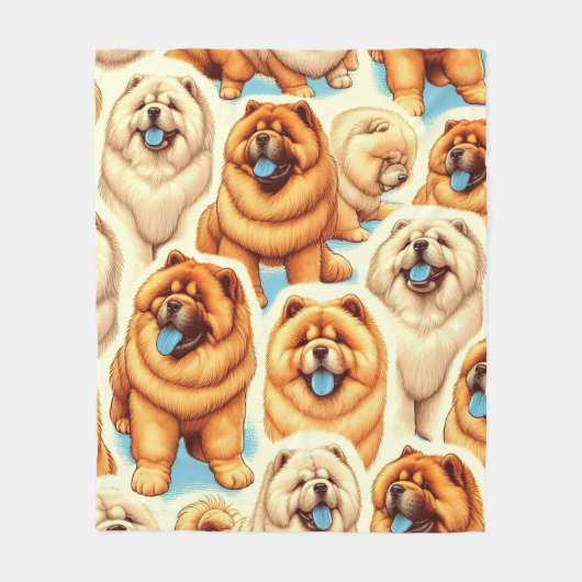 Retro Chow-Chow Naadloos Patroon Fleece Deken (Voorkant)