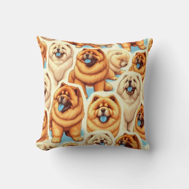 Retro Chow-Chow Naadloos Patroon Kussen (Voorkant)