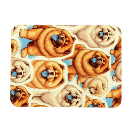 Retro Chow-Chow Naadloos Patroon Magneet (Horizontaal)