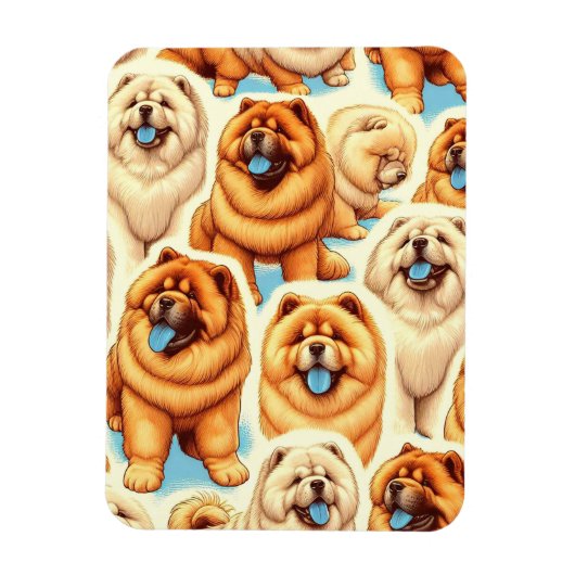 Retro Chow-Chow Naadloos Patroon Magneet (Verticaal)