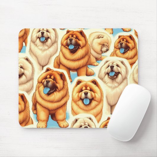 Retro Chow-Chow Naadloos Patroon Muismat (Met muis)
