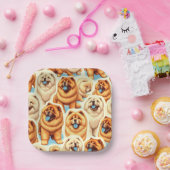 Retro Chow-Chow Naadloos Patroon Papieren Bordje (Feest)