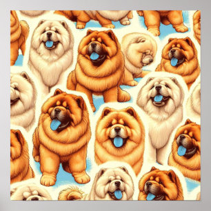 Retro Chow-Chow Naadloos Patroon Poster