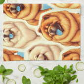 Retro Chow-Chow Naadloos Patroon Theedoek (Gevouwen)