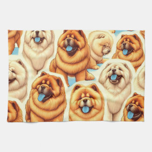 Retro Chow-Chow Naadloos Patroon Theedoek