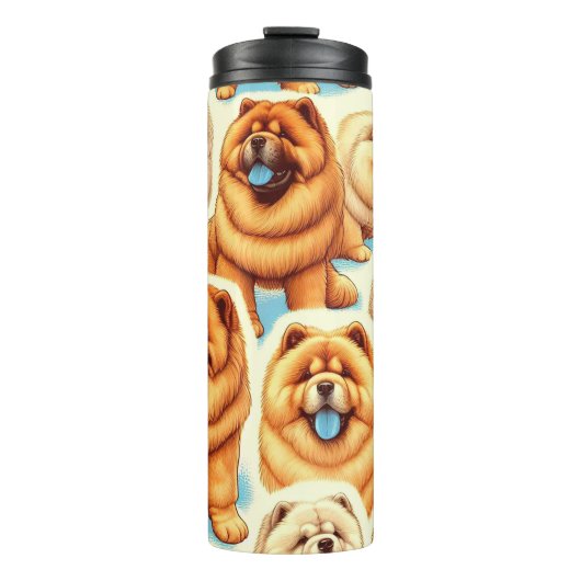 Retro Chow-Chow Naadloos Patroon Thermosbeker (Voorkant)