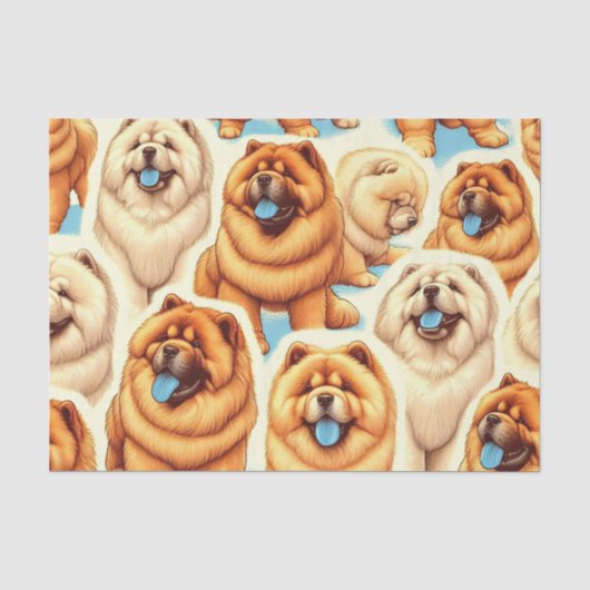 Retro Chow-Chow Naadloos Patroon Tissuepapier (Voorkant)