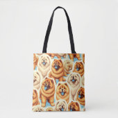 Retro Chow-Chow Naadloos Patroon Tote Bag (Voorkant)