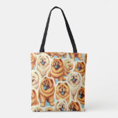 Retro Chow-Chow Naadloos Patroon Tote Bag (Achterkant)