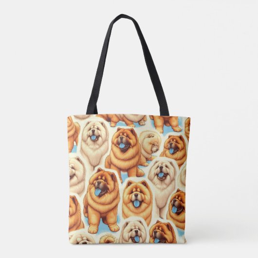 Retro Chow-Chow Naadloos Patroon Tote Bag (Achterkant)